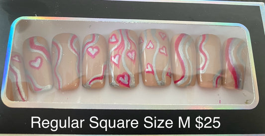 Pink Chrome Hearts press on nails RTS