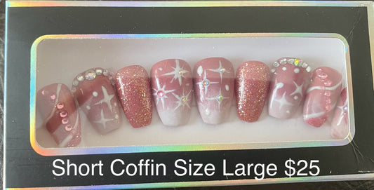 Pink Star Sparkle Press on Nails RTS