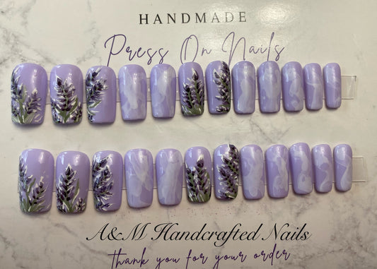 Purple Spring Flower Press on Nails RTS 22 Piece Set