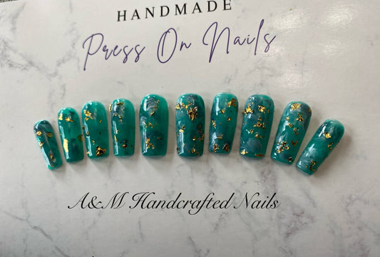 Green Marble Press on Nails RTS